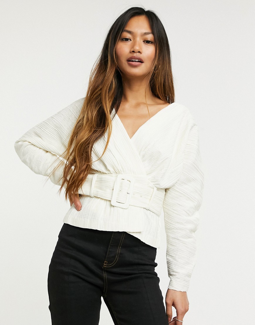 & Other Stories belted plisse top in off white