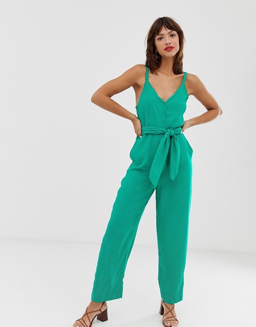 & Other Stories belted scallop edge jumpsuit in bright green | ASOS