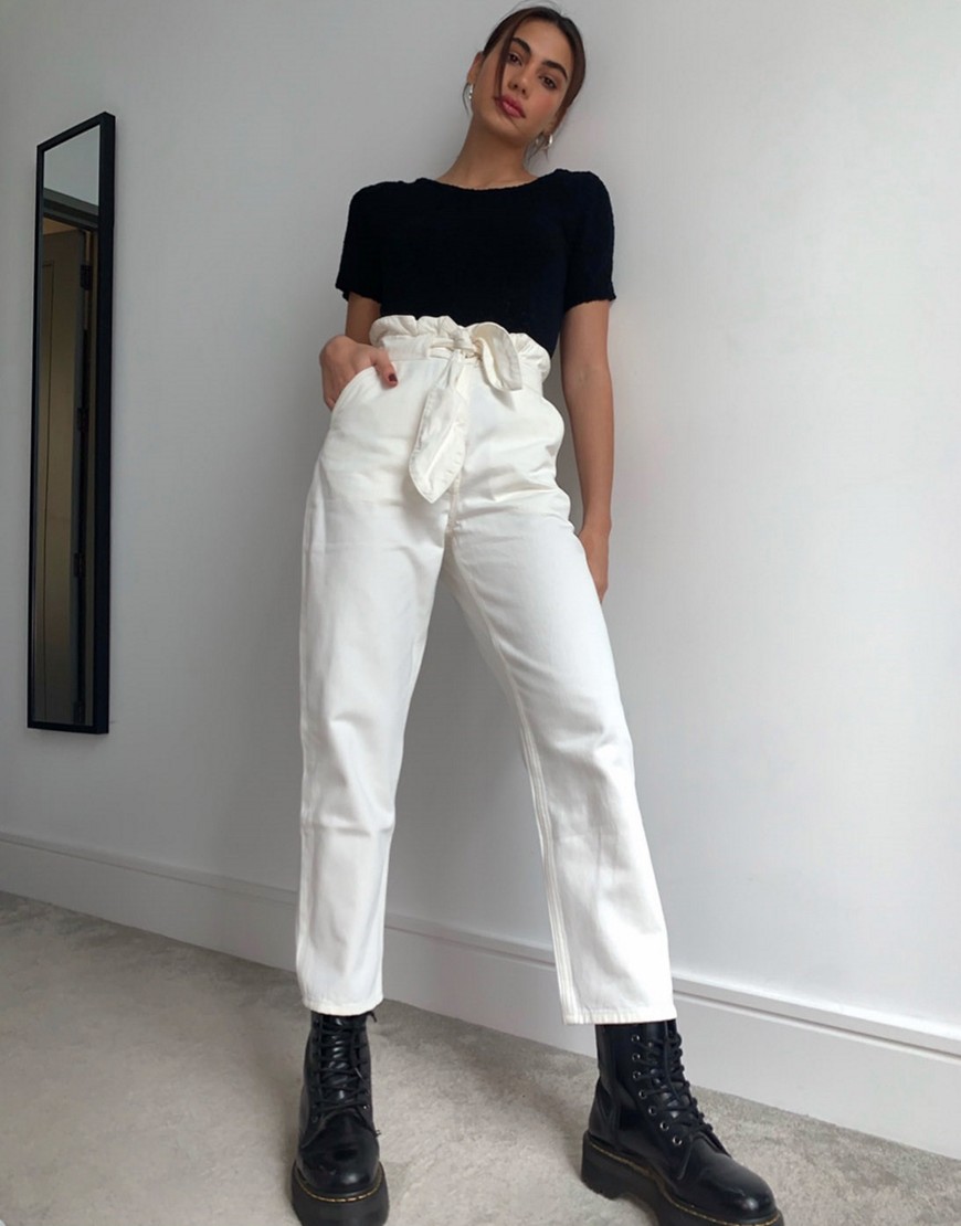 & Other Stories belted tapered jean in off white-Cream