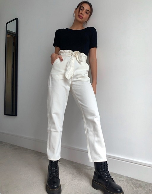 & Other Stories Odette belted tapered jean in off white