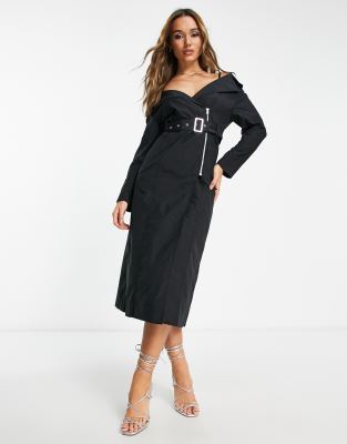 & Other Stories belted trench midi dress in black