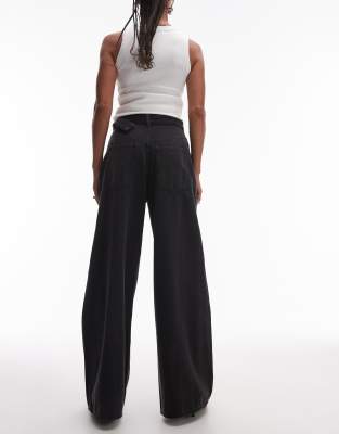 & Other Stories Belted Wide Jean Jeans With Front Seam Detail In Black