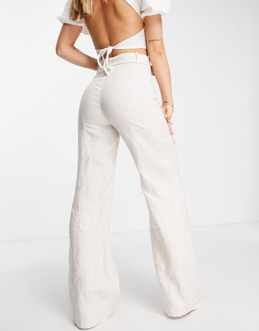 & Other Stories belted wide leg trousers in off white