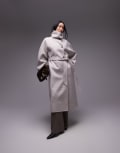 [Other Stories] & Other Stories belted wool blend maxi coat with high funnel and sculptural sleeves in mole-Neutral S Light mole