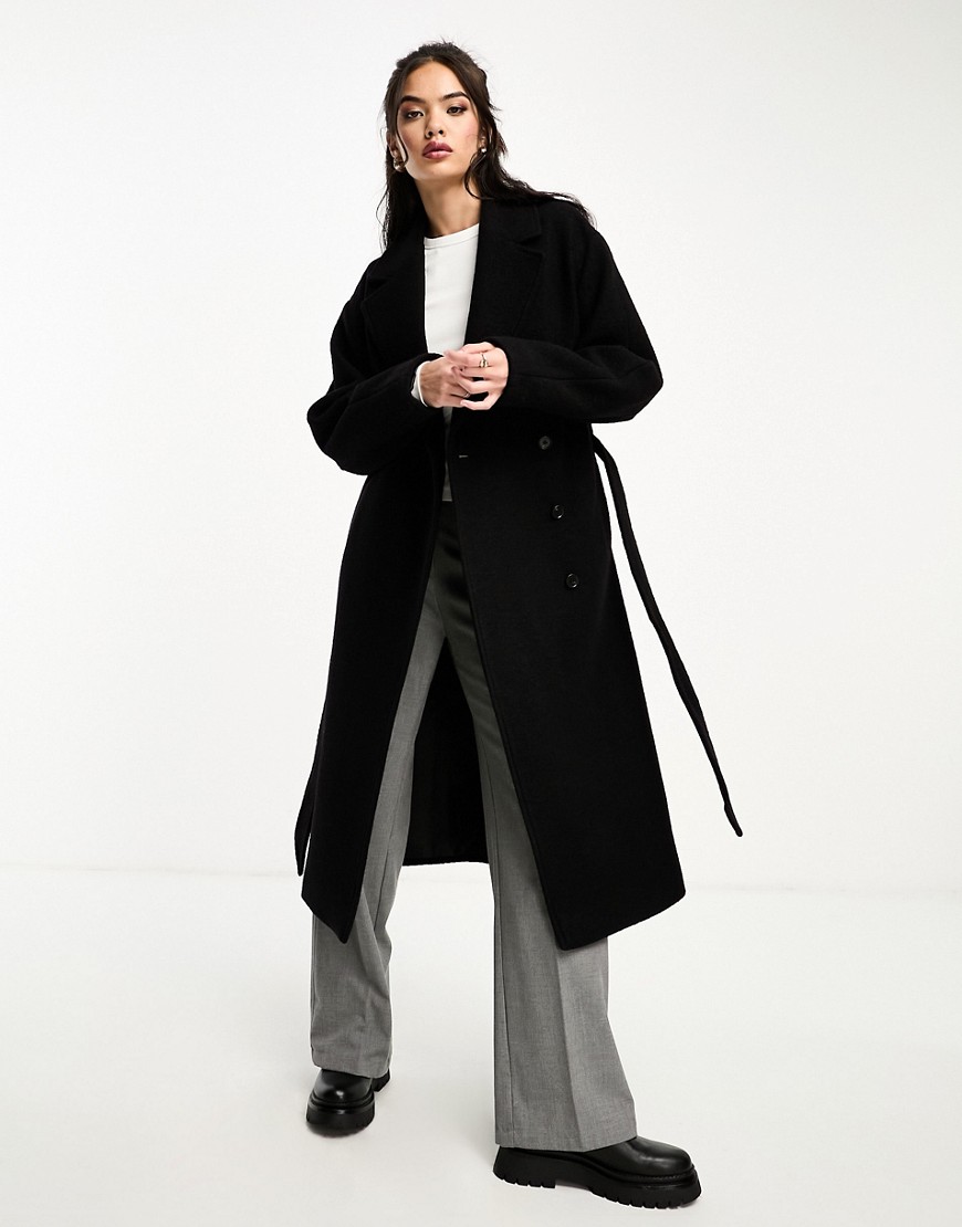 & Other Stories belted wool coat in black