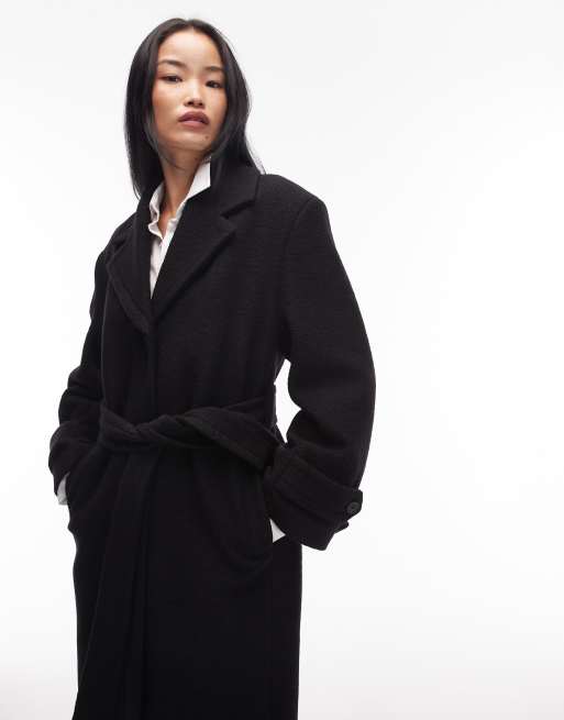 & Other Stories belted wool-look maxi coat in black