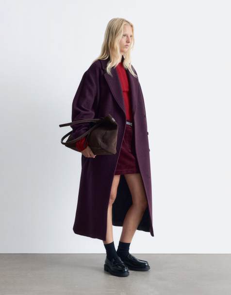 & Other Stories belted wool coat in burgundy wine - view 1