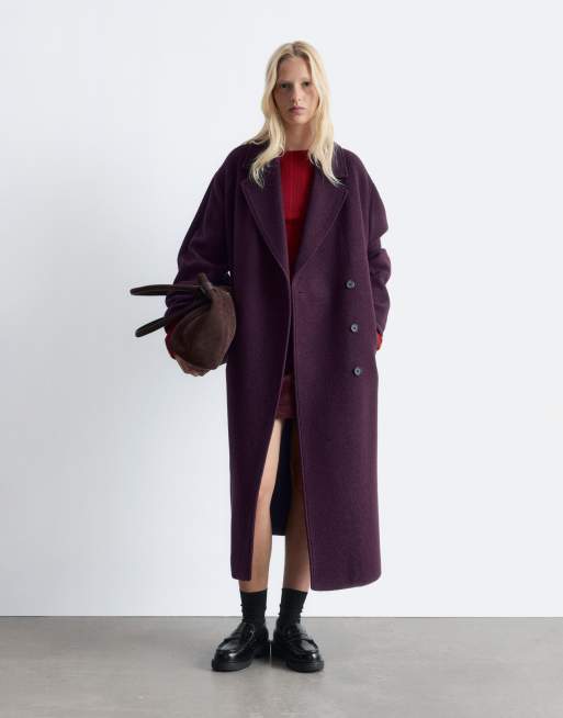 & Other Stories belted wool coat in burgundy wine