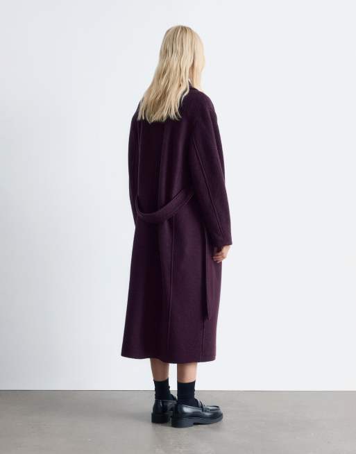& Other Stories belted wool coat in burgundy wine