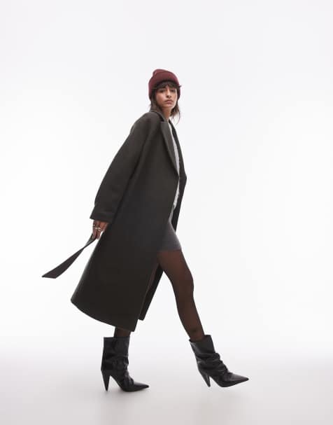 & Other Stories belted wool coat in dark khaki green - view 1