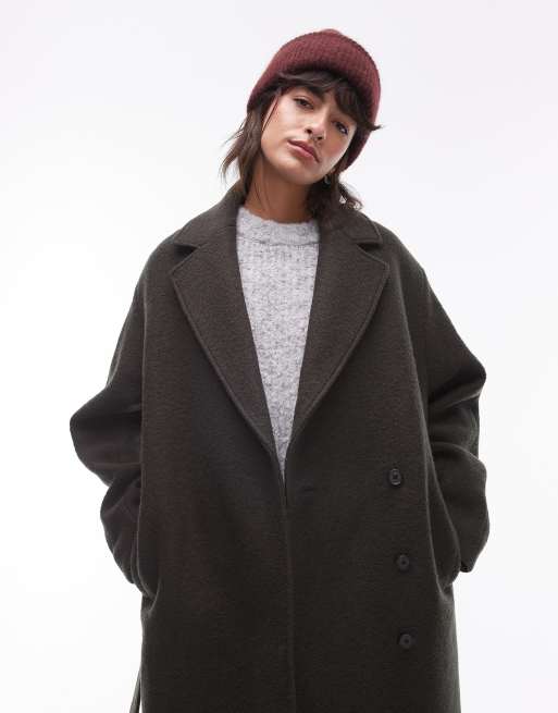 Other Stories belted wool coat in dark khaki green