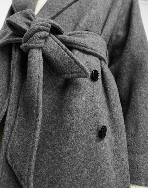 Short Olive Belted Wrap Wool Coat