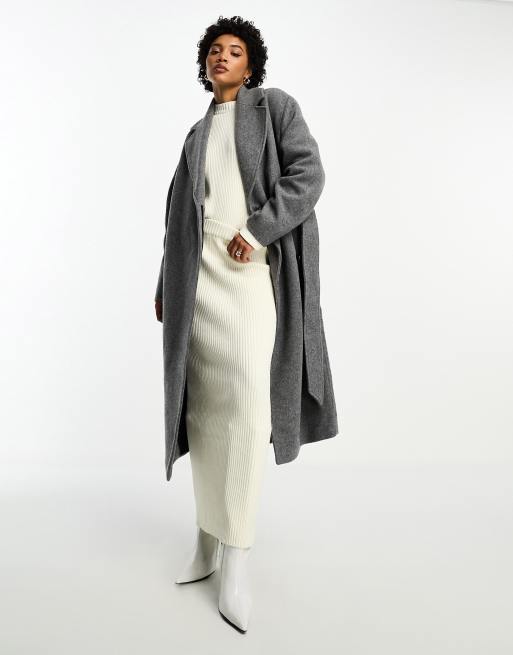 Other Stories belted wool coat in grey melange