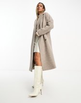 ASOS DESIGN smart brushed boyfriend wool mix coat in mushroom | ASOS