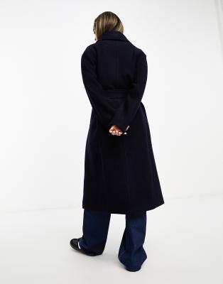 希少 Apartment Three Belted Oversized Coat & Other Stories belted wool coat in navy | ASOS