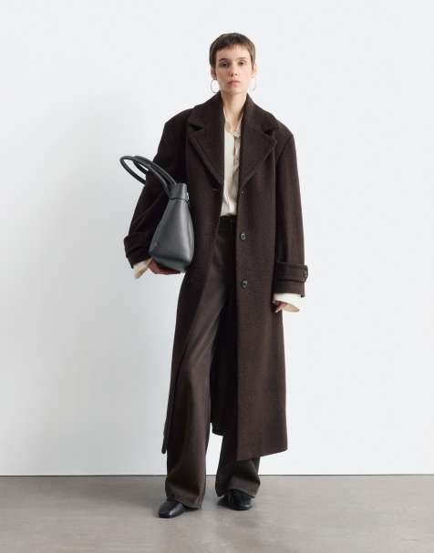 & Other Stories belted wool maxi coat in brown - view 1
