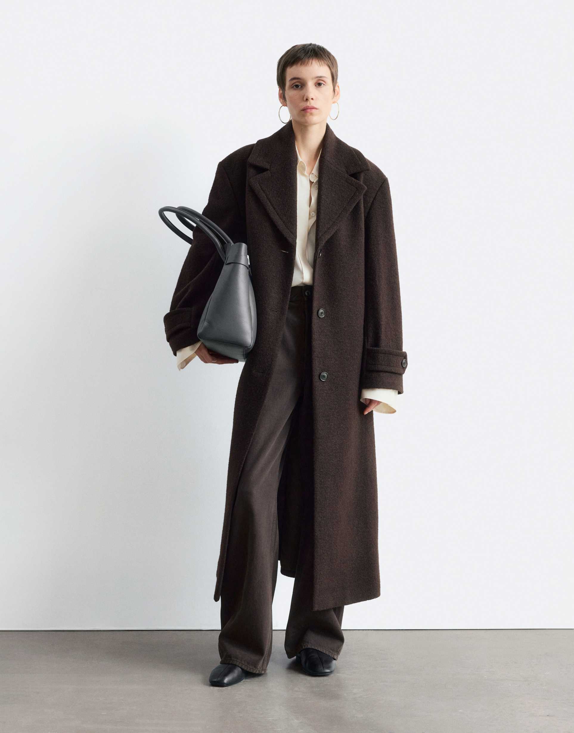 & other stories belted wool maxi coat in brown