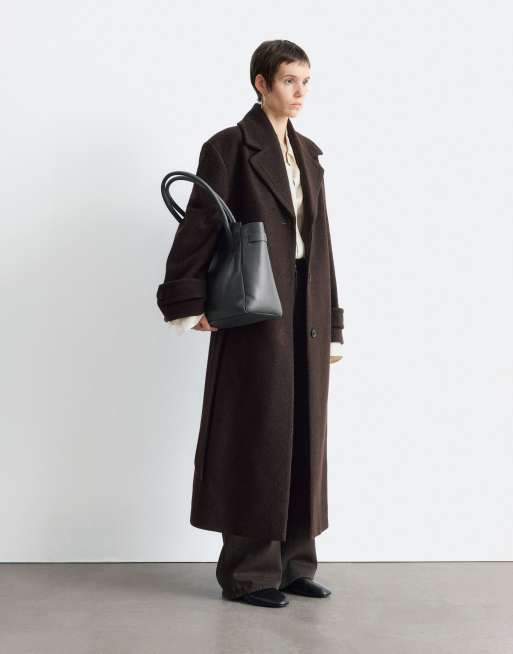 & Other Stories belted wool maxi coat in brown