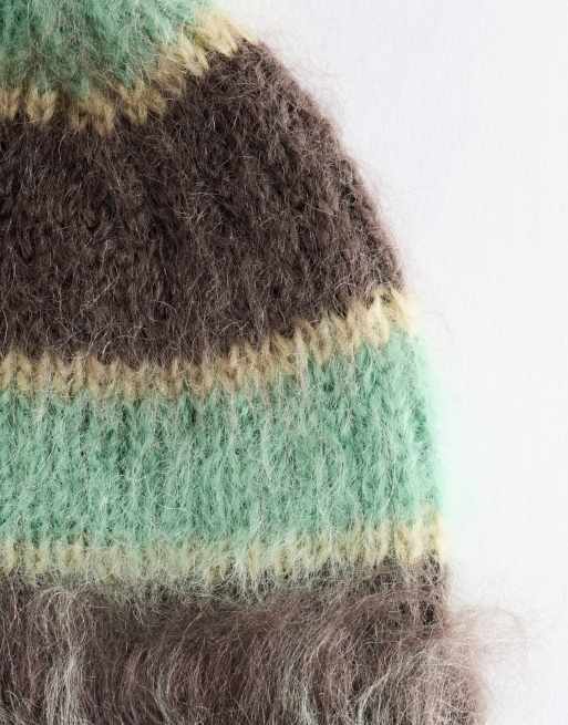 & Other Stories berretto premium in misto mohair e lana a righe verde, 3 di 3