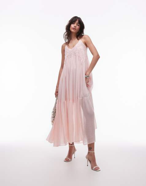 & Other Stories – Besticktes Maxikleid in Rosa mit tiefer Taille - view 1