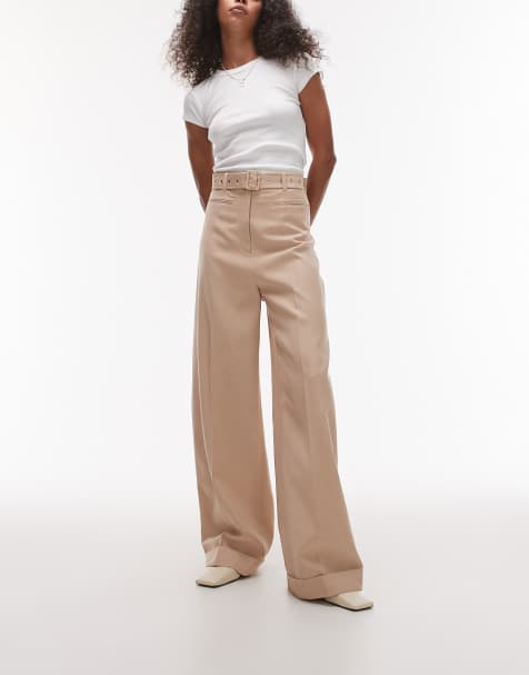& Other Stories fluid wide leg trousers with eyelet belt in beige