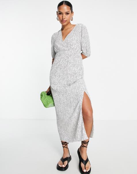 & Other Stories wrap midi dress in white polka dot