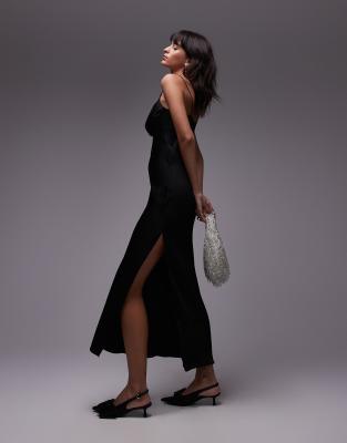 & other stories bias cut maxi dress with asymmetric strap detail in black