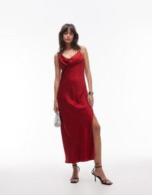 & Other Stories bias cut maxi dress with asymmetric strap detail in red