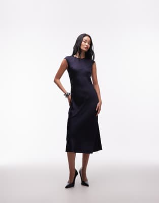 & Other Stories Bias Cut Satin Maxi Dress With Cap Sleeve In Blue