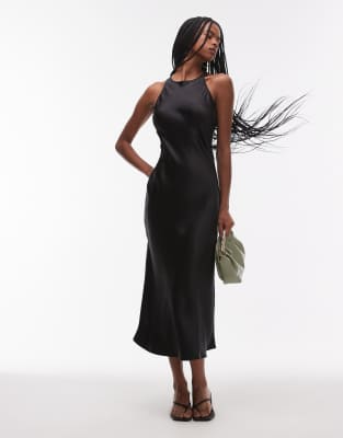 & Other Stories bias cut satin midi dress in black