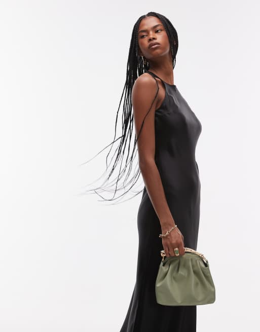 & Other Stories bias cut satin midi dress in black