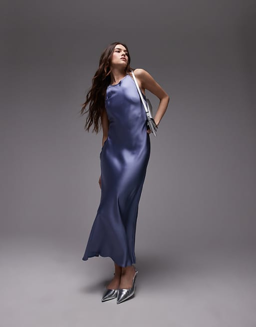 blue satin midi dress Lucinda Halter Shop American Threads Boutique Light / S button closures at the back) and a blousy & Other Stories bias cut