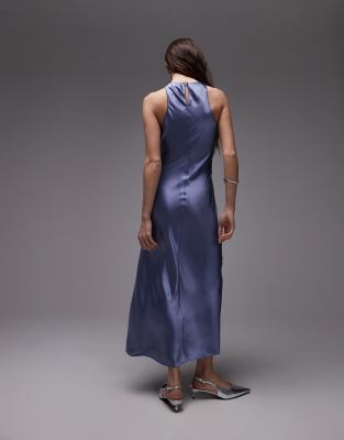Shop & Other Stories Bias Cut Satin Midi Dress In Blue