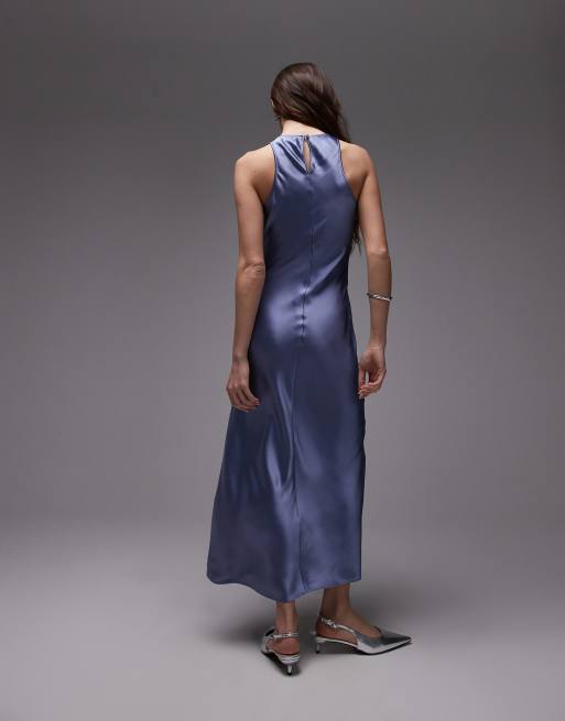 & Other Stories bias cut satin midi dress in blue