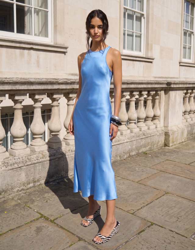 blue bias cut dress & Other Stories - Satin Midi - Women - Polyester - 36 EU Banana Republic Shoes 6 neckline and contrast piping Ecom Style:AP1D105798 Color:Coffee Leopard