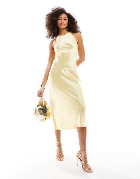 & Other Stories bias cut satin midi dress in butter yellow - view 1