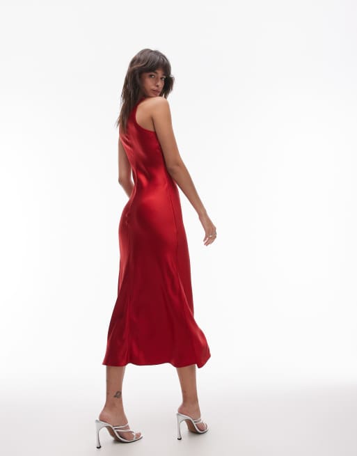 & Other Stories bias cut satin midi dress in dark red, 2 of 4