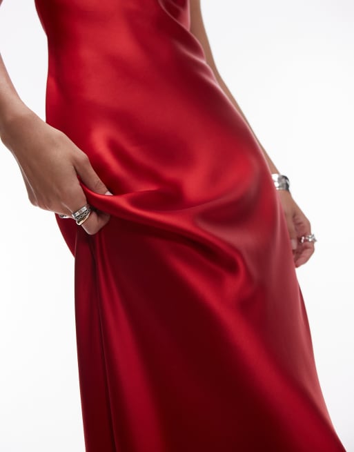 Other Stories Bias Cut Satin Midi Dress in Dark Red
