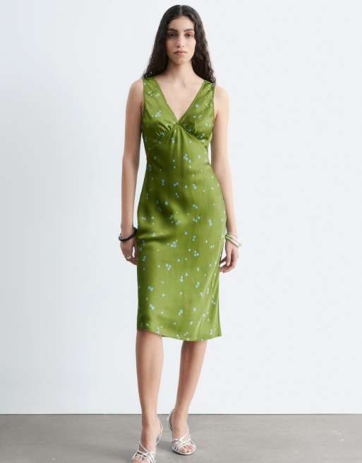 & Other Stories bias cut satin midi dress in green floral print | ASOS
