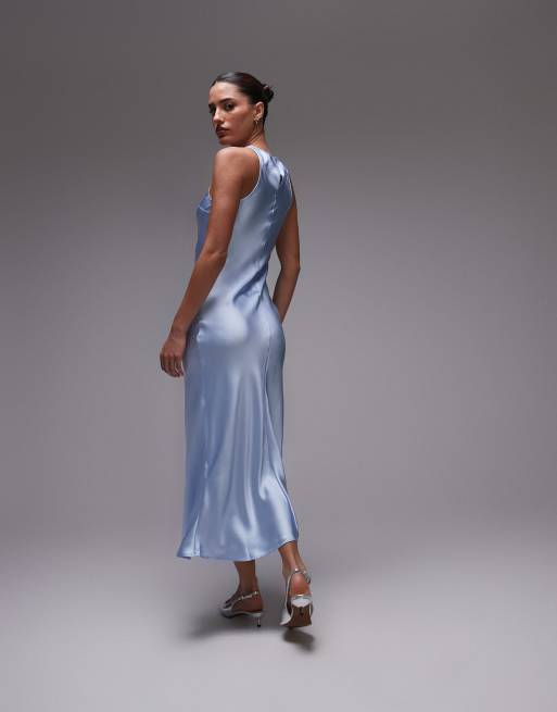 & Other Stories bias cut satin midi dress in light blue