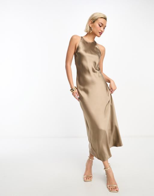 & Other Stories bias cut satin midi dress in mole | ASOS