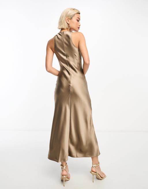 & Other Stories bias cut satin midi dress in mole, 3 of 4