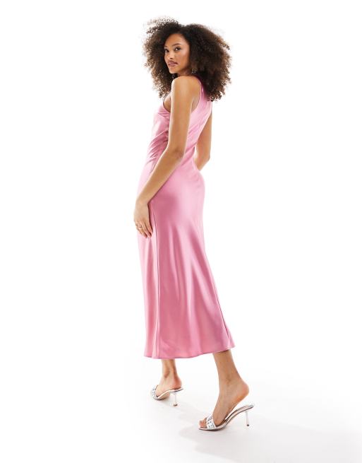 Other Stories bias cut satin midi dress in pink ASOS