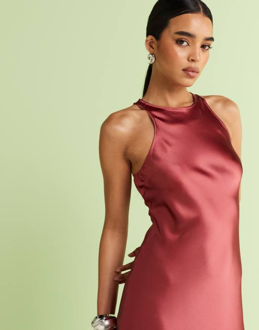& Other Stories bias cut satin midi dress in pomegranate pink, 2 of 4