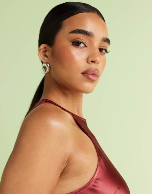 & Other Stories bias cut satin midi dress in pomegranate pink, 4 of 4