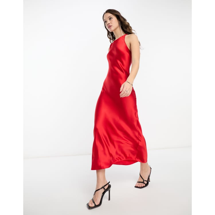 red satin dress midi Ruby One Shoulder Red / Medium Designed for any upscale event & Other Stories bias cut