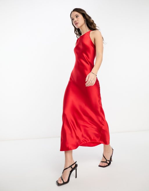 Red silk sale dress midi