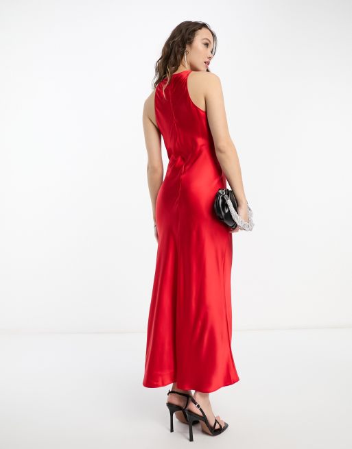 & Other Stories bias cut satin midi dress in red, 2 of 4