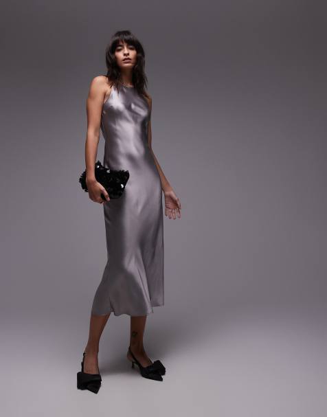 & Other Stories bias cut satin midi dress in silver - view 1