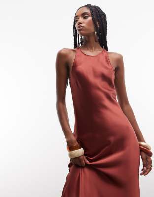 & Other Stories Bias Cut Satin Midi Dress In Red